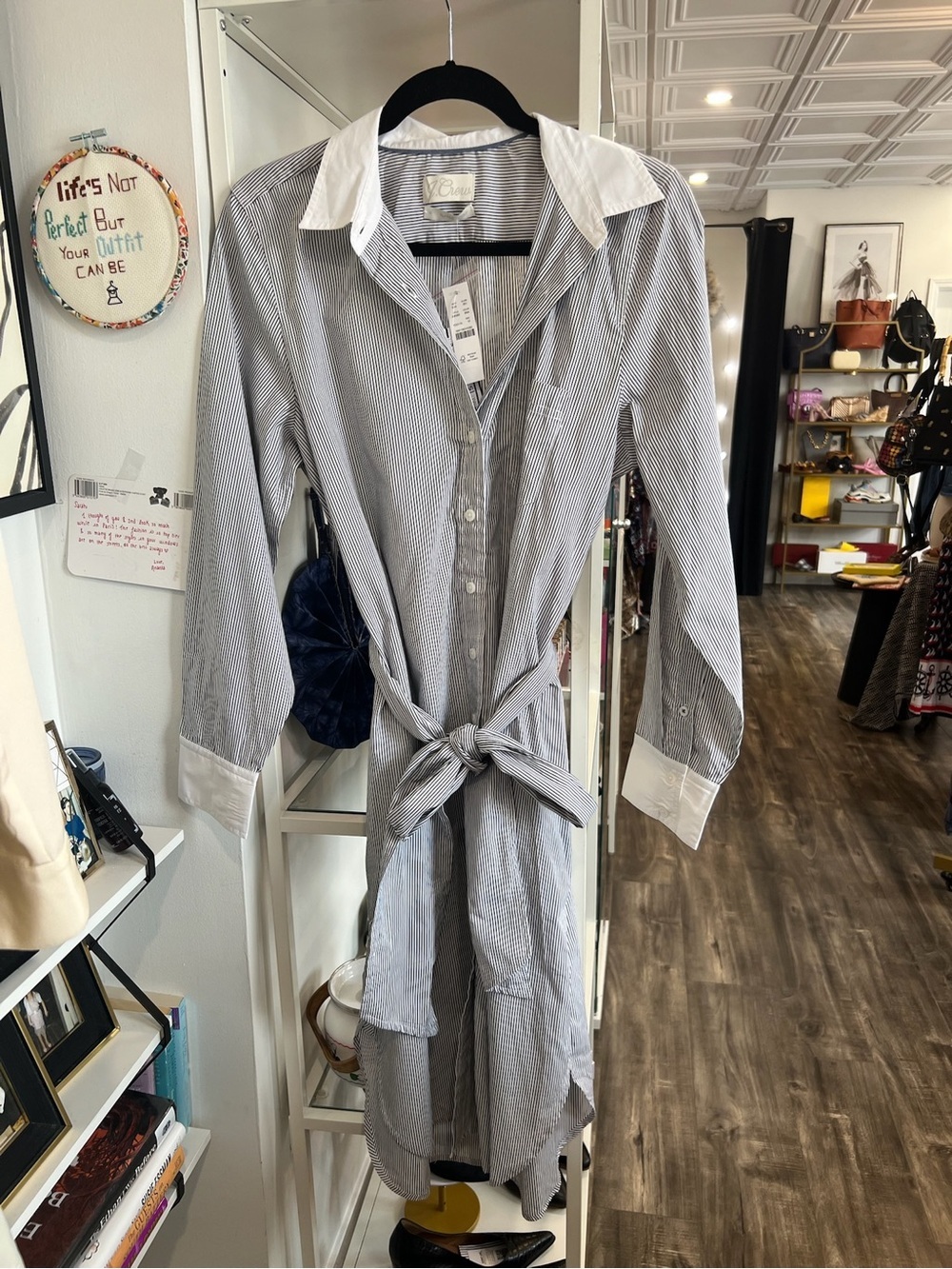J. Crew Blue and White Striped Shirt Dress